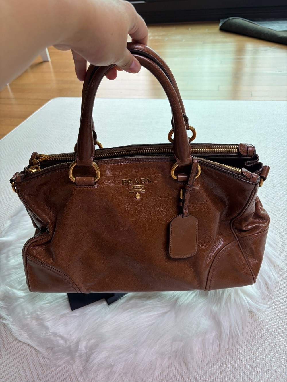 Prada Brown Leather Satchel with Gold Hardware - Picture 11 of 12